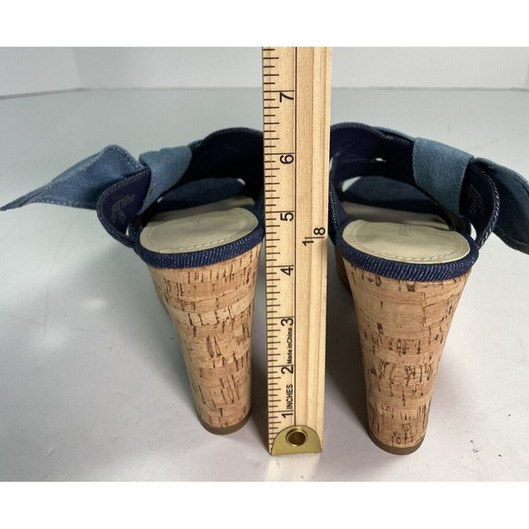 Marc Fisher Women's Hobby Sandal Size 8 Cork Wedge Platform Denim Slide Knot - Picture 6 of 11